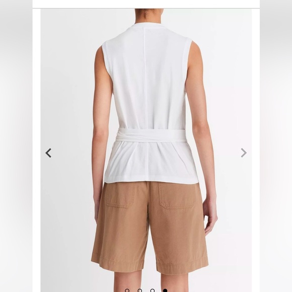 Vince Sleeveless Belted wrap Cotton Top shirt blouse white large NWT - Picture 4 of 4